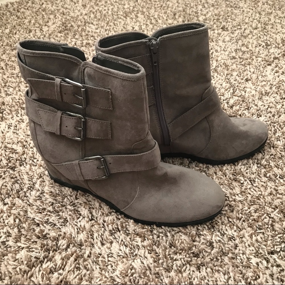 Gray Suede Unisa wedge boots